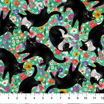 Hide And Seek Tossed Cats Green Multi