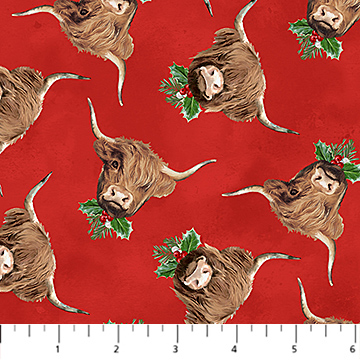 Highland Heart Cow Heads Red Multi