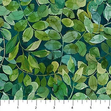 Luscious Packed Leaves Teal Multi