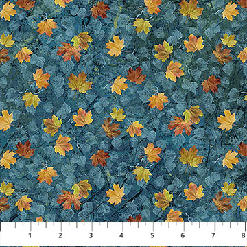 Naturescapes Autumn Woodland Leaf Toss Blue Multi