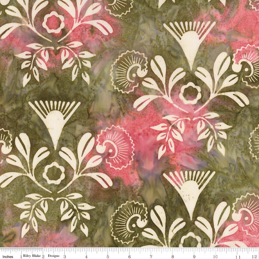 Batiks Damask Rose Olive