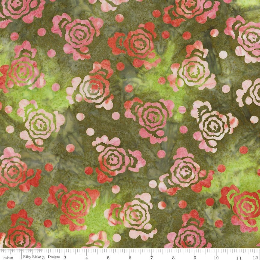 Batiks Damask Rose Olive