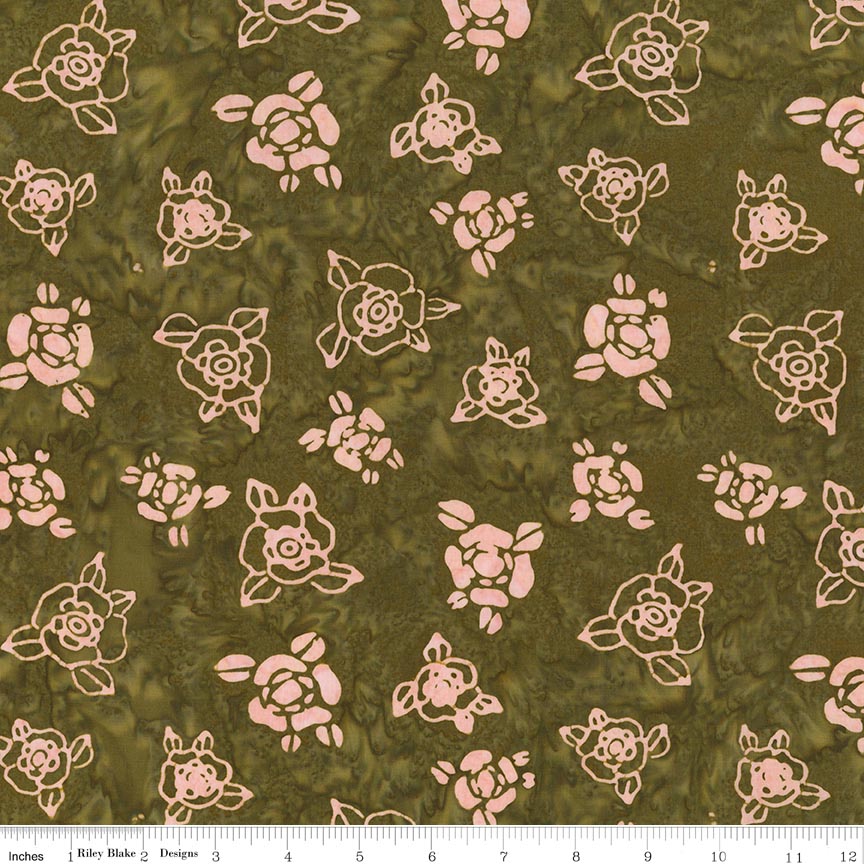 Batiks Damask Rose Olive
