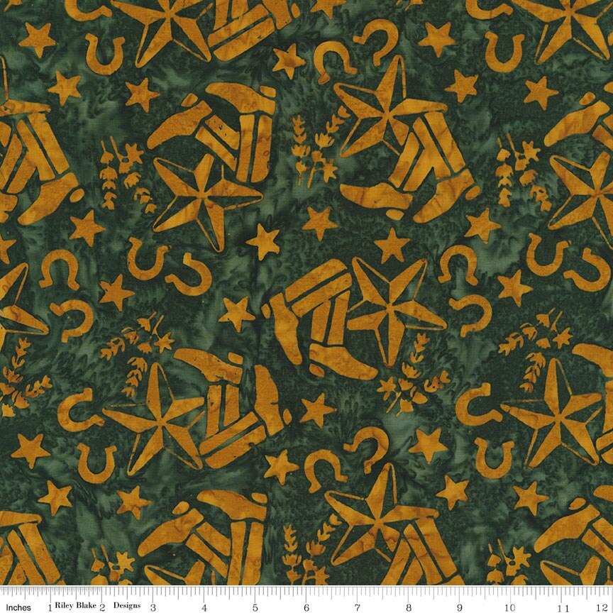 Batiks Places You'll Go Texas Dark Vintage Green