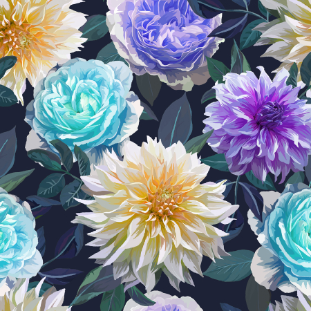 RJ5600-MB1D Enchanted Field - Dreaming Of Dahlias - Moonlit Blue Digiprint Fabric