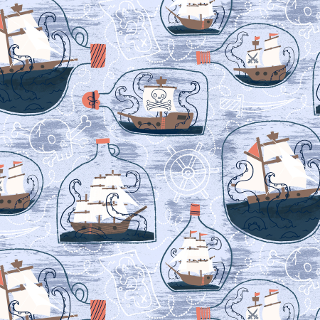 JG100-PO2 Kraken - Ship in a Bottle - Poseidon Fabric
