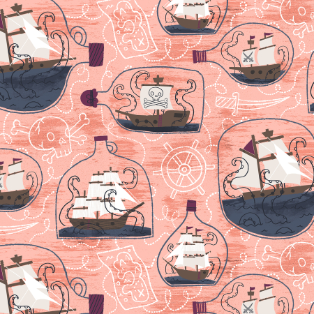 JG100-SS1 Kraken - Ship in a Bottle - Summer Sun Fabric