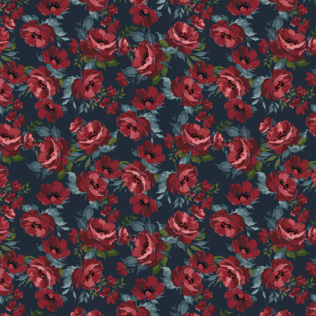RJ5301-MN1 Maison des Roses - Camellia Bloom - Moody Navy Fabric
