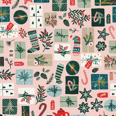 YX100-BP2M Merry Memories - Opening Presents - Blush Pink Metallic Fabric