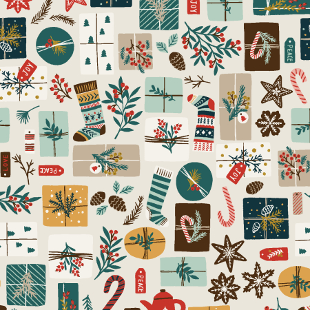 YX100-IV3M Merry Memories - Opening Presents - Ivory Metallic Fabric
