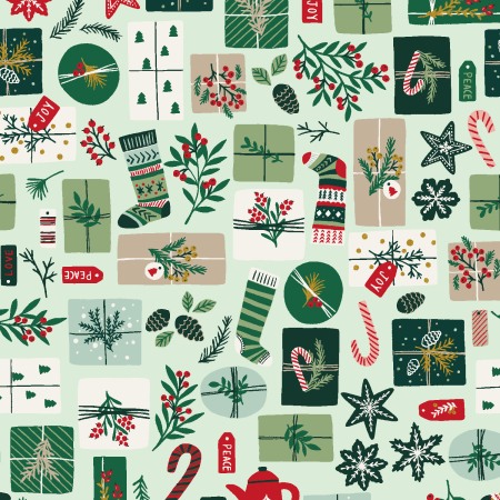 YX100-MG1M Merry Memories - Opening Presents - Mint Green Metallic Fabric