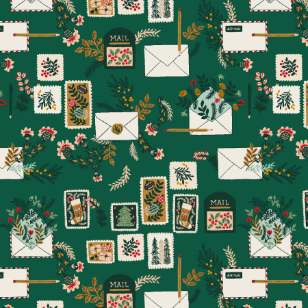 YX101-CG1 Merry Memories - Letters To Santa - Christmas Green Fabric