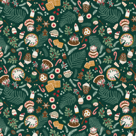 YX102-EV1 Merry Memories - Christmas Feast - Evergreen Fabric