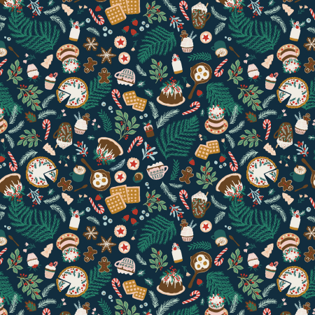 YX102-WN3 Merry Memories - Christmas Feast - Winter Navy Fabric