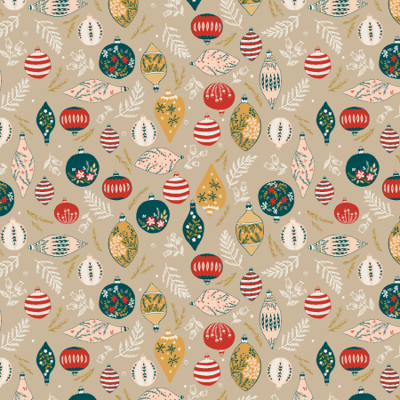 YX103-CD3M Merry Memories - Deck The Trees - Cookie Dough Metallic Fabric