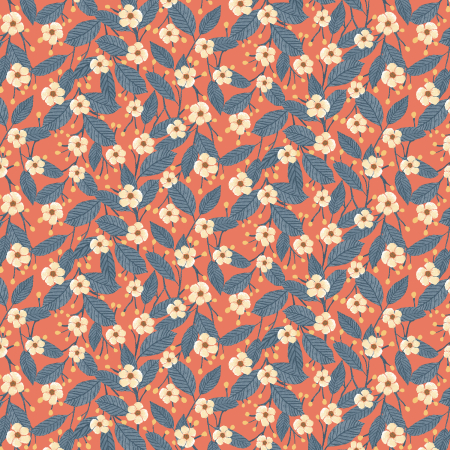RJ5502-PE2 Moonlight Garden - Tea Bloom - Persimmon Fabric