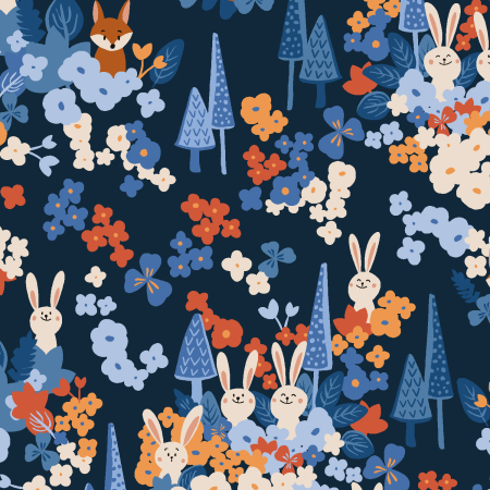 RJ4500-NA3 Neighboring Woods - Rabbit & Fox - Navy Fabric