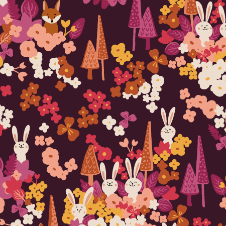 RJ4500-WI2 Neighboring Woods - Rabbit & Fox - Wine Fabric
