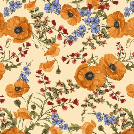 RJ4400-PO2 Ode To Poppies - Poppy Fields - Prince Of Orange Fabric