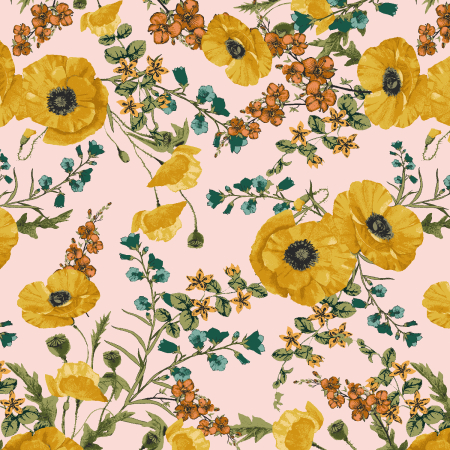 RJ4400-YW1 Ode To Poppies - Poppy Fields - Yellow Wood Fabric