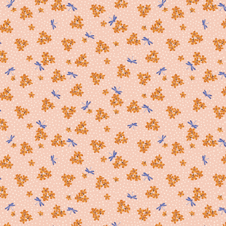 RJ4403-CA2 Ode To Poppies - Delicate Dragonflies - Cantaloupe Fabric