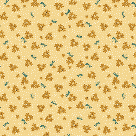 RJ4403-SY1 Ode To Poppies - Delicate Dragonflies - Soft Yellow Fabric