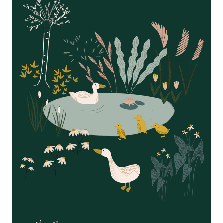 ID100-FO1 Pond Life - Ducks - Forest Fabric