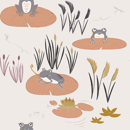 ID101-EA3 Pond Life - Here Little Froggy - Earth Fabric