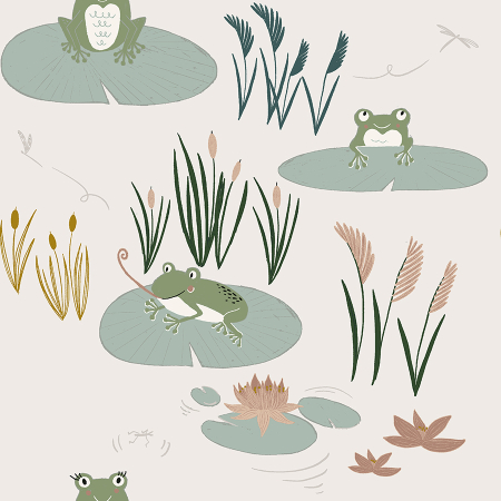 ID101-GR1 Pond Life - Here Little Froggy - Grass Fabric