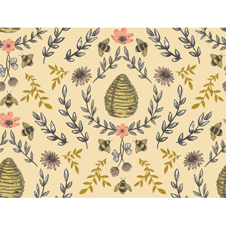 JM203-HO1M Summer in the Cotswolds - Beehive - Honey Metallic Fabric