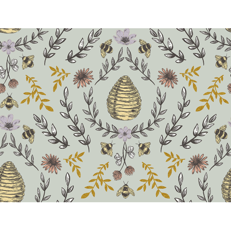 JM203-SA3M Summer in the Cotswolds - Beehive - Sage Metallic Fabric