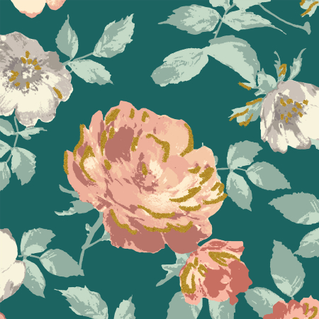 PS200-FO1M Summer Rose - Lorraine - Forest Metallic Fabric