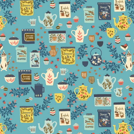 YX102-TB3 Sunday Afternoon - Coffee Or Tea - Teacup Blue Fabric