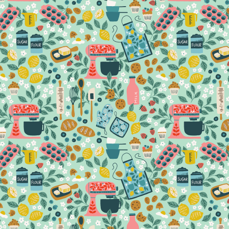YX104-HB2 Sunday Afternoon - Baking Frenzy - Homey Blue Fabric