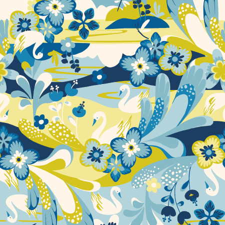 RJ4200-CB1 Swan Paraiso - Paradise - Coastal Blue Fabric