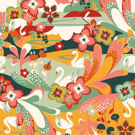 RJ4200-SC2 Swan Paraiso - Paradise - Sunset Cove Fabric