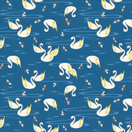RJ4201-CO1 Swan Paraiso - Swan Lake - Cobalt Fabric
