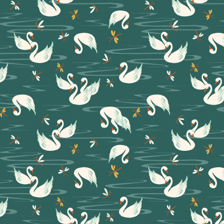 RJ4201-SG2 Swan Paraiso - Swan Lake - Sea Green Fabric