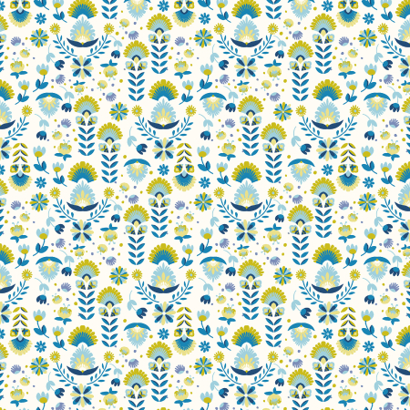 RJ4202-BL1 Swan Paraiso - Flowers In Paradise - Blue Lime Fabric