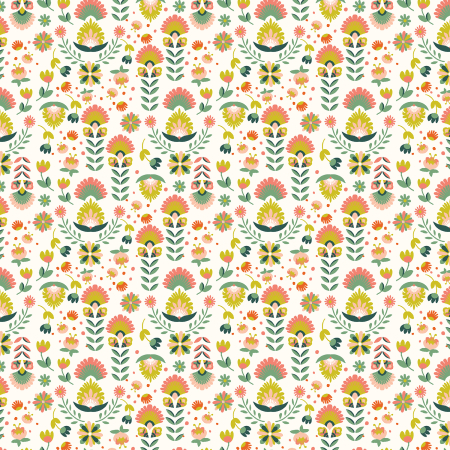 RJ4202-GC2 Swan Paraiso - Flowers In Paradise - Green Coral Fabric
