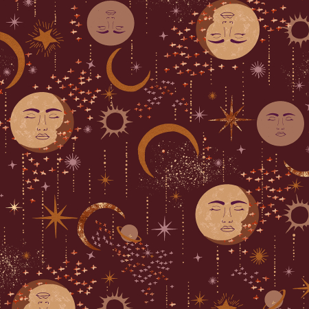 RJ3900-MM3M Tails From Under The Moon - Moon Magic - Mystic Maroon Metallic Fabric