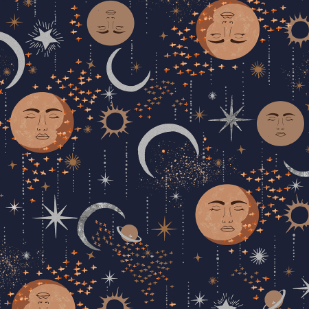 RJ3900-MS1M Tails From Under The Moon - Moon Magic - Midnight Solstice Metallic Fabric