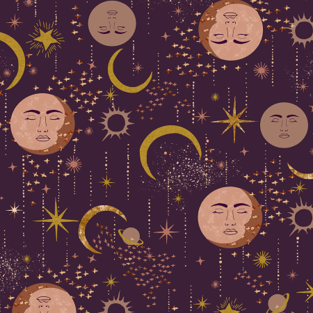 RJ3900-PG2M Tails From Under The Moon - Moon Magic - Purple Gem Metallic Fabric