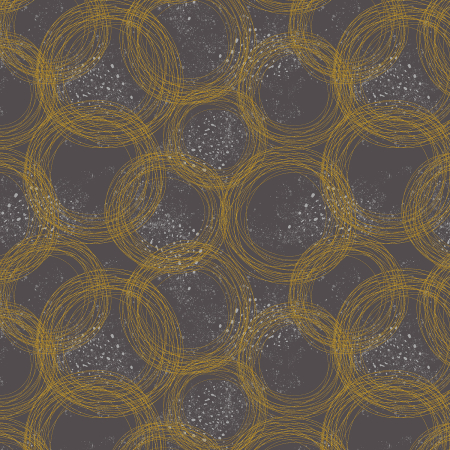 RJ3904-CG2M Tails From Under The Moon - Metallic Circles - Charcoal Gold Metallic Fabric