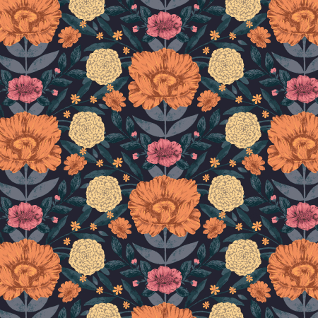 JM301-TA2 Twilight Meadows - Petal Trail - Tangerine Fabric