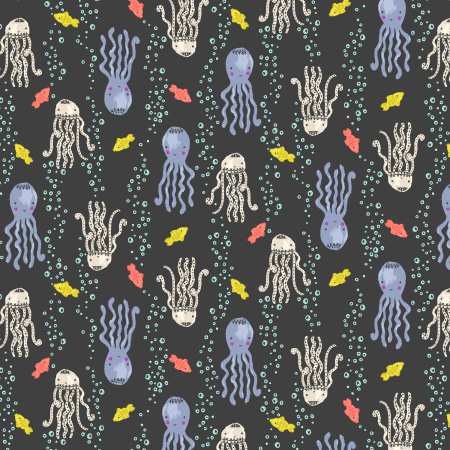 RJ5901-CO3 Wave And Sea - Sea Of Bubbles - Coal Fabric