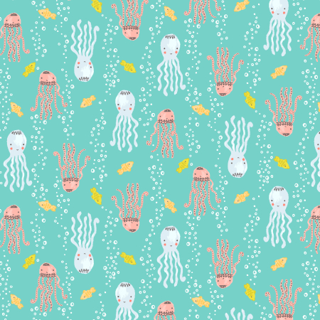 RJ5901-TU1 Wave And Sea - Sea Of Bubbles - Turquoise Fabric