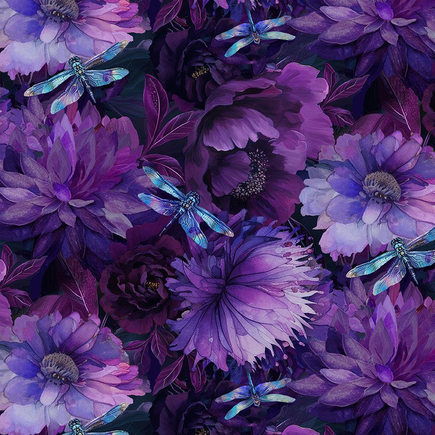WIDE FLORAL WITH DRAGONFLIES